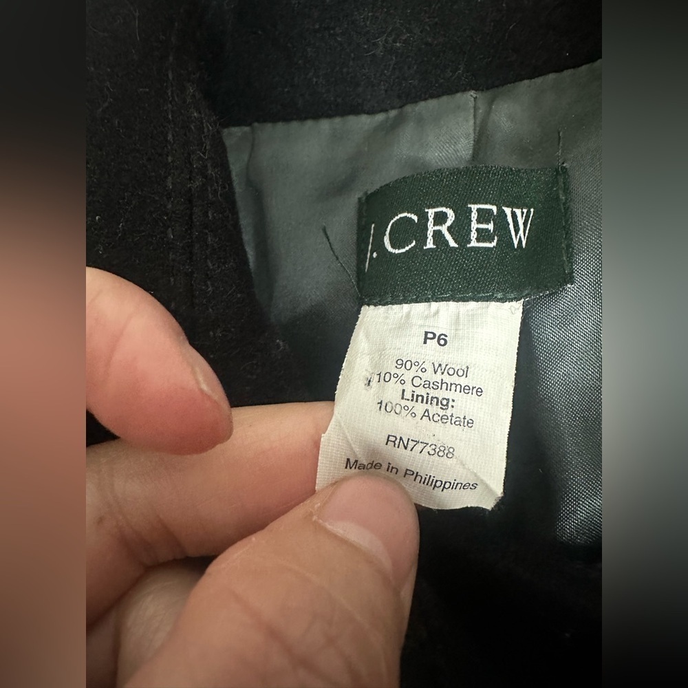 J. Crew Black Pea Coat with Gold Buttons size Petite 6 - Picture 8 of 8